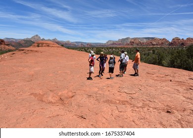 Sedona, AZ - March 10, 2020: Famous Broken Arrow Pink Jeep Tour.