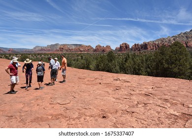 Sedona, AZ - March 10, 2020: Famous Broken Arrow Pink Jeep Tour.