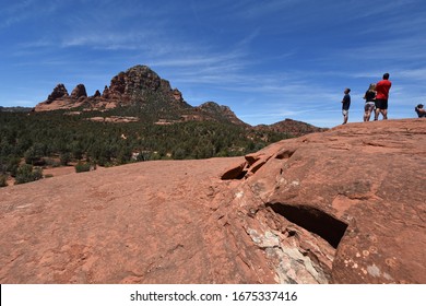 Sedona, AZ - March 10, 2020: Famous Broken Arrow Pink Jeep Tour.