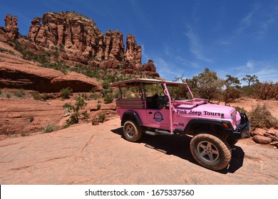 Sedona, AZ - March 10, 2020: Famous Broken Arrow Pink Jeep Tour.