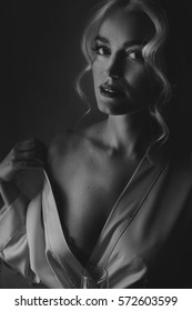 Seductive Blonde Lady Takes Off Her Silk Robe