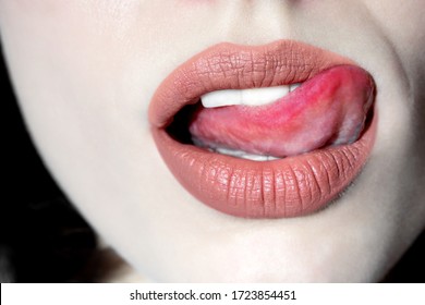 Seductive Sexy Female Lips Tongue Painted Stock Photo Edit Now 1722076807