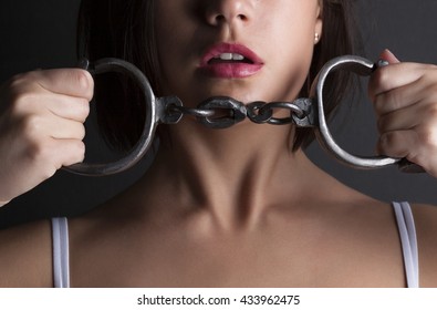 Seductive Woman Handcuffs Stockfoto Shutterstock
