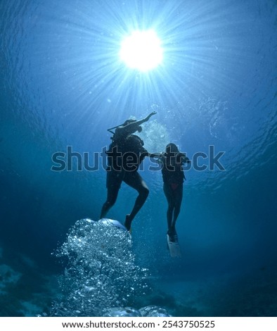 Similar – Two persons in their back with scuba diving equipment exploring the ocean floor.