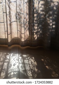 See Through Curtain With Light And Abstract Shadow