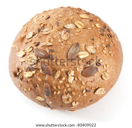 Seeds roll. Bun on the white background