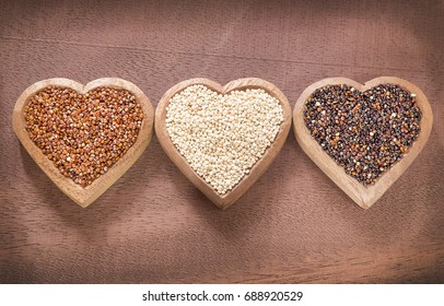 Seeds of white, red and black quinoa - Chenopodium quinoa