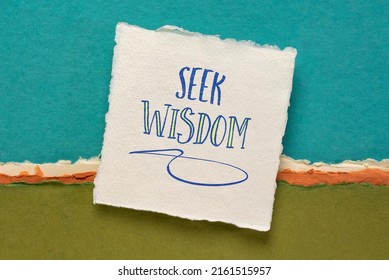 seek wisdom advice or reminder handwriting on a handmade paper against abstract landscape - Shutterstock ID 2161515957