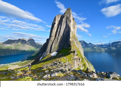 Segla the most iconic peak of Norwegian Senja island, the most beautiful cliffed mountain above the arctic fjord. Located in Northern of Norway.