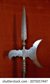 Segovia, Spain - October 12, 2021: Halberd (also Called Halbard), A Two-handed Pole Weapon 