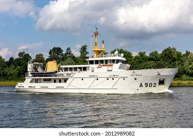 SEHESTEDT, GERMANY - JUNE 19, 2021: Dutch Navy training ship VAN KINSBERGEN in the Kiel Canal