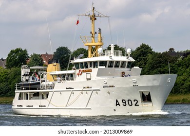 SEHESTEDT, GERMANY - JUNE 19, 2021: Dutch Navy training ship VAN KINSBERGEN in the Kiel Canal