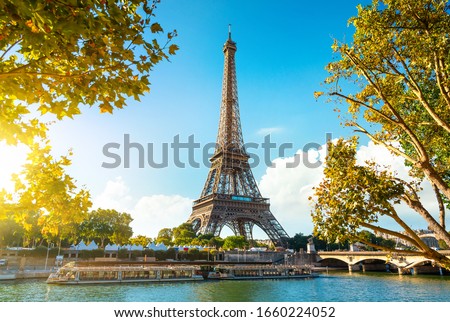 Seine in Paris with Eiffel Tower in sunrise time