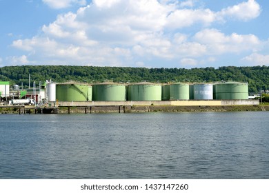 Seine-Maritime, Rouen, France, March 2019.
Saipol, Biofuel Production. Storage Tank Of Diester On The Riverbanks Of The Seine