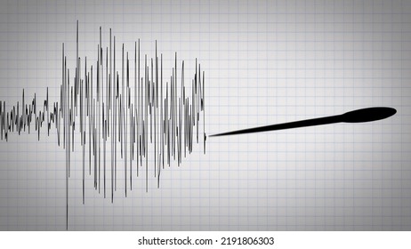 Seismometer scale drawing waves of an earthquake on a paper. Measuring the magnitude of a volcanic activity or a quake. Richter scale detecting the intensity of shaking - Shutterstock ID 2191806303