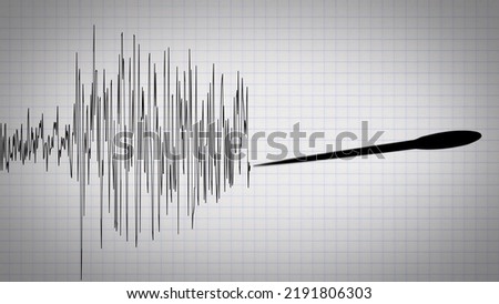 Seismometer scale drawing waves of an earthquake on a paper. Measuring the magnitude of a volcanic activity or a quake. Richter scale detecting the intensity of shaking