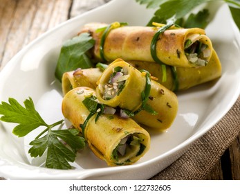 Seitan Rolled Up With Parsley And Onion, Vegetarian Food