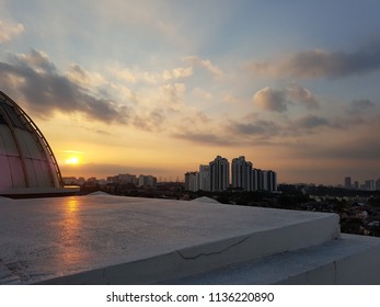 Selangor, Malaysia - 12 JULY 2018 : Sunway City View From Rooftop Parking During Sunset.