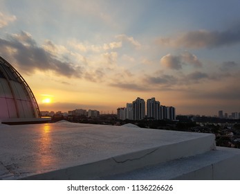 Selangor, Malaysia - 12 JULY 2018 : Sunway City View From Rooftop Parking During Sunset.