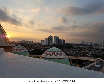 Selangor, Malaysia - 12 JULY 2018 : Sunway City View From Rooftop Parking During Sunset.