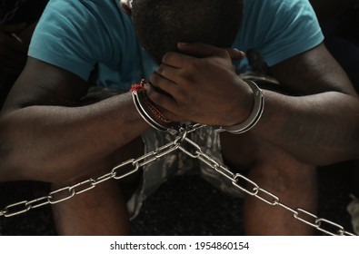 Selangor, Malaysia- 29th March 2021: A Suspected Drug Addict Handcuffed After He Was Arrested During A Raid