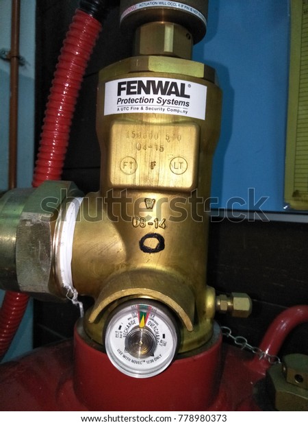 SELANGOR, MALAYSIA - DECEMBER 2017 : Fire\
control system red piping and\
valve\
.