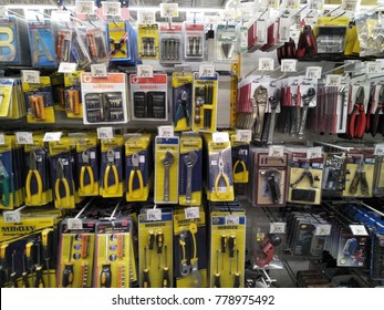 Selangor, Malaysia - December 2017 : Various Type Of Hardware Tools Display Hanging On The Store Shelf.