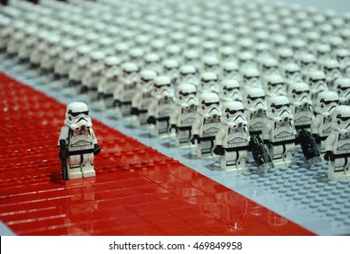 SELANGOR, MALAYSIA -JULY 30, 2016: First Order Stormtroopers armys figure from Starwars VII "The Force Awakens" made from LEGO bricks.  