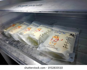 Selangor, Malaysia Mar 2021: Breast Milk Storage Bags With Double Ziplock Inside The Chiller.