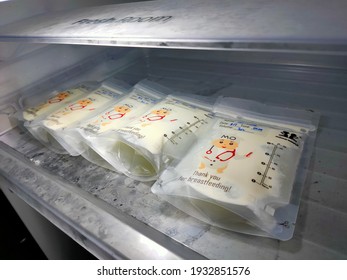 Selangor, Malaysia Mar 2021: Breast Milk Storage Bags With Double Ziplock Inside The Chiller.