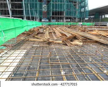 SELANGOR, MALAYSIA -MAY 13, 2016: Hot Rolled Deformed Steel Bars Or Steel Reinforcement Bar Used At Construction Site To Strengthen Concrete. It Is Shaped Follow The Engineer Design.