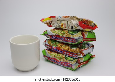 Selangor, Malaysia. September 28th 2020: Photo Of Instant Noddle  And Cup Isolated On White Background.