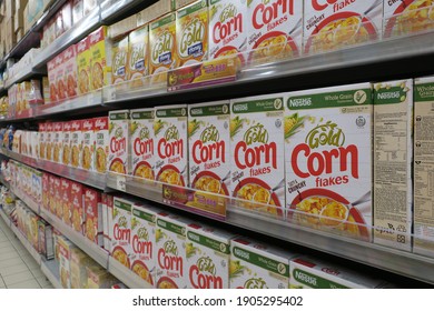 Selangor.malaysia.30.01.2021.Breakfast Cereals Are Marketed As Healthy With Boxes Featuring Health Claims Like Low-fat And Whole-grain. Yet Are Filled With Sugar And Refined Grains.