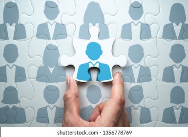 Selecting person and building team. Business people relationship concept.Connecting last jigsaw puzzle piece.  - Shutterstock ID 1356778769