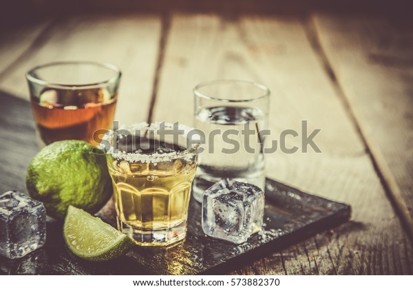 Selection Alcoholic Drinks On Rustic Wood Stock Photo (Edit Now) 573882370
