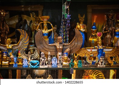 Selection Of Ancient Egyptian Decorative Figures On Display At Camden Market In London