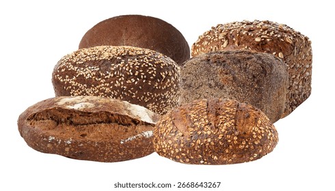 Selection of assorted artisan breads, showcasing bakery products, healthy grains, and wholesome food concepts for culinary projects.