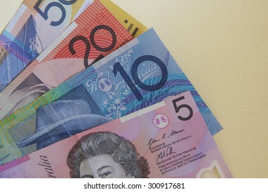A selection of Australian currency with copy space.