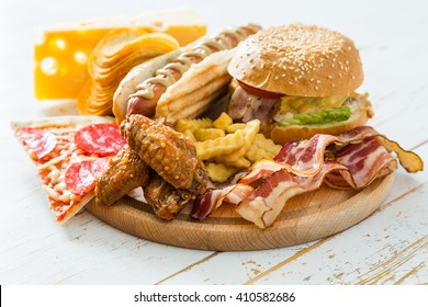 Selection of bad fat sources, copy space - Shutterstock ID 410582686