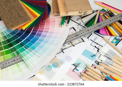 Selection of colors and materials for design and home renovation