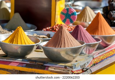 A selection of colourful spices for sale in the Nubian village of Garb-Sohel in the Aswan region of Egypt. - Shutterstock ID 2220062203