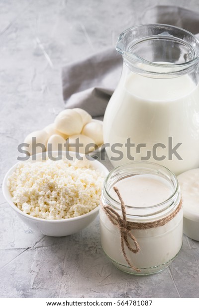Selection Dairy Products Cottage Cheese Curd Stock Photo Edit Now