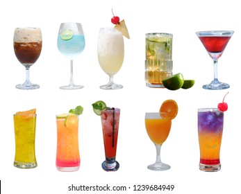 Selection Drink And Cocktail Mixologist Isolate Background