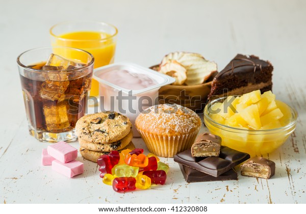 Selection of food high in\
sugar