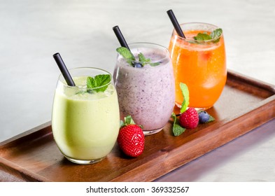 selection of fresh fruit vegetable juice smoothie colors healthy drink tasty 