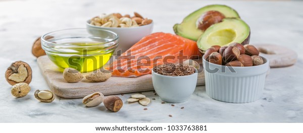 Selection of good fat sources - healthy eating\
concept. Ketogenic diet\
concept