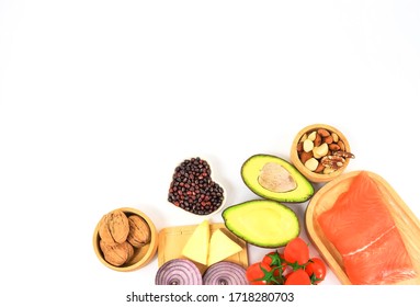 Selection Of Good Ketogenic Low Carbs Diet Concept On White Background,copy Space