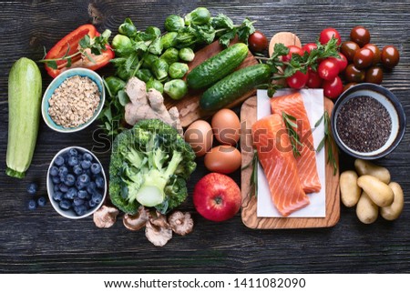 Selection of healthy food for clean eating. Top view