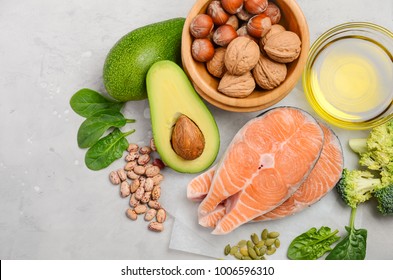 Selection of healthy food for heart, life concept, top view, flat lay, copy space.