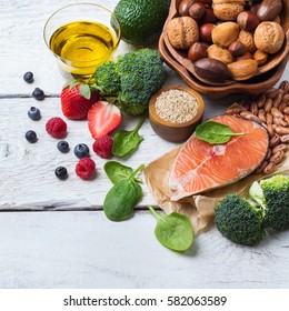 Selection Of Healthy Food For Heart, Life Concept